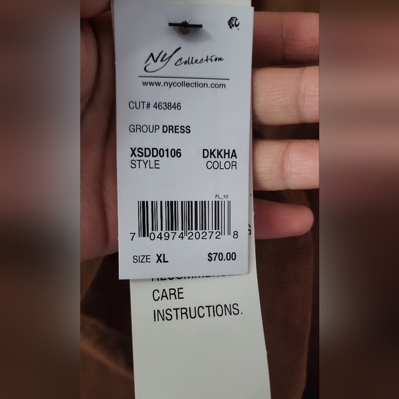 NY Collection Brown Long Sleeve Scoop Neck Sundress - Picture 4 of 5